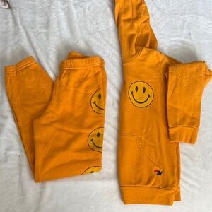 Aviator nation Kids Orange Smiley Face Sweatshirt and Pants Set size 14